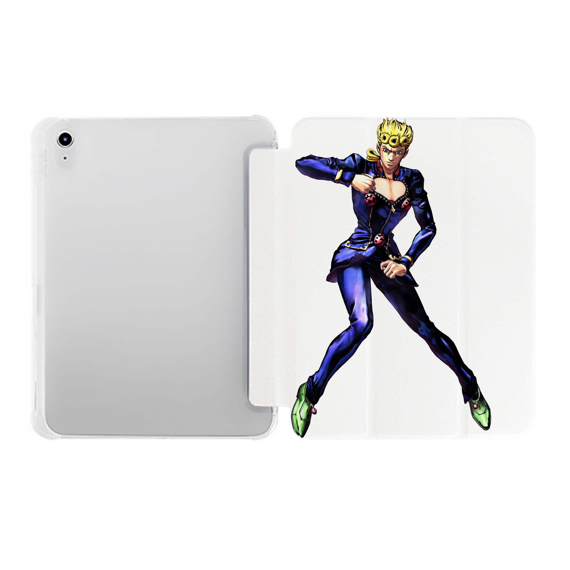 （画像用） ジョジョの奇妙な冒険 ジョルノ?ジョバァーナ JoJo's Bizarre Adventure Giorno Giovanna IPad ケース ペン収納付き 三つ折りスタンド PUレザー×シリコン 対応機種9.5/10.5/10.9インチ